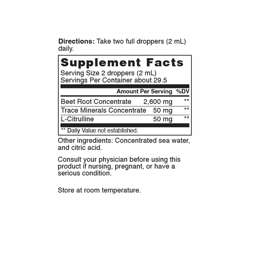 Beetroot Concentrate Supplement Facts panel