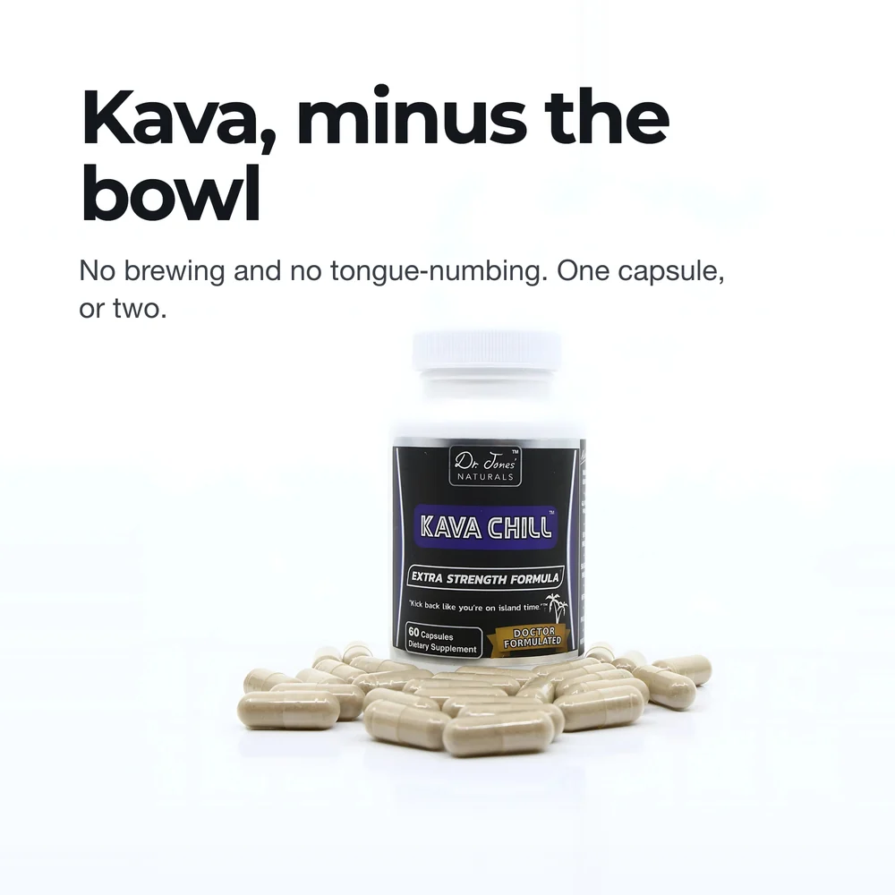 Kava, minus the bowl. No brewing and no tongue-numbing. One capsule, or two