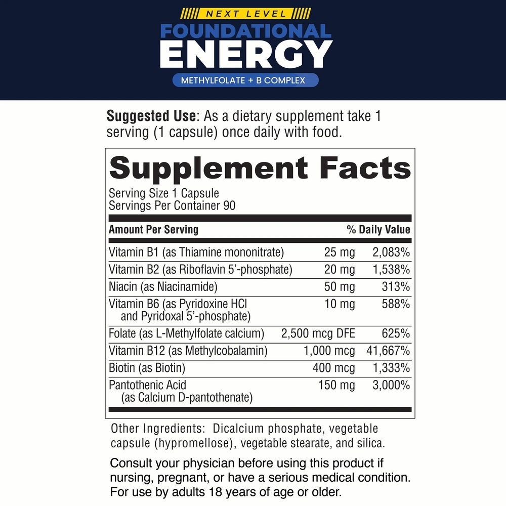 Next Level Foundational Energy Supplement Facts panel