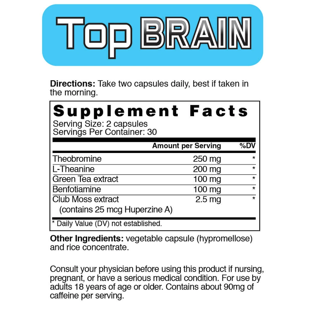 Top Brain Supplement Facts panel