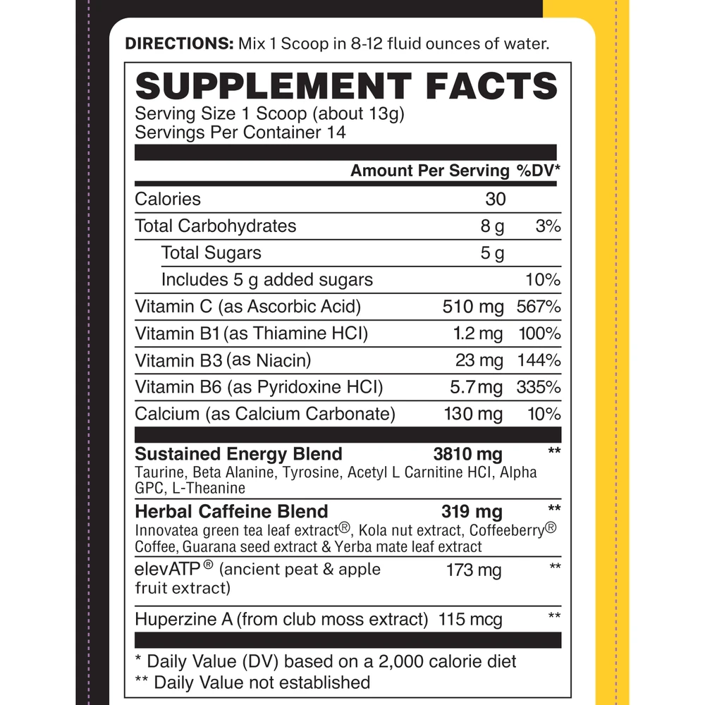 Turbo Force Plus Supplement Facts panel, Tropical Berry
