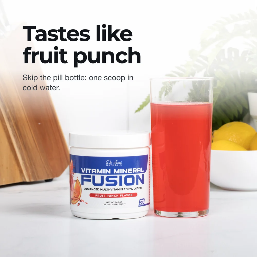 Tastes like fruit punch: skip the pill bottle, one scoop in 8 to 10 oz of cold water. Sweetened with xylitol and stevia
